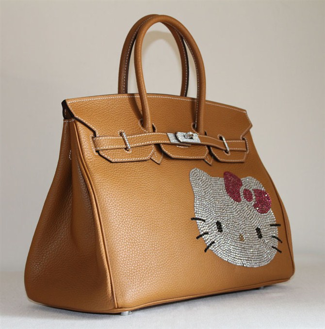 High Quality Fake Hermes Birkin Hello Kitty 35CM Togo Leather Bag Light Coffee HK0001 (7) - Click Image to Close